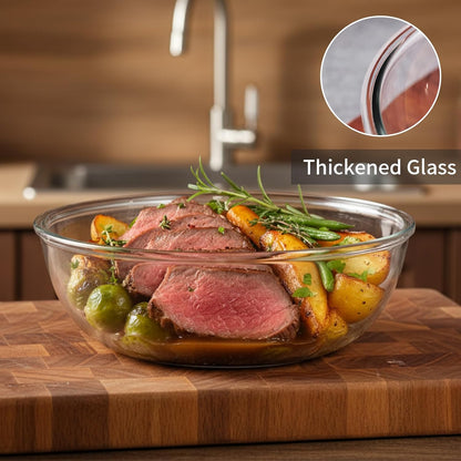 4.7Qt Large Glass Mixing Bowl with Lid, Clear Large Salad Bowls with Airtight Bamboo Lid & Handle,Thickened Glass Big Mixing Bowls Cooking Bowl for Serving, Food Prep, Kitchen,Borosilicate Glass