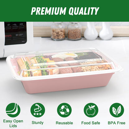 50 Pack (100-Piece) 32 oz Meal Prep Containers Reusable with Easy Open Lids, Sturdy Leakproof Food Safe, Microwave Freezer Dishwasher Safe, To Go Take Out Plastic Food Storage Pans with Lids, Black