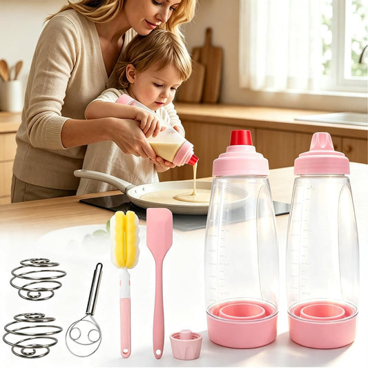 Pancake Batter Dispenser Bottle Kit, Squeeze Pancake Dispenser (Pink)