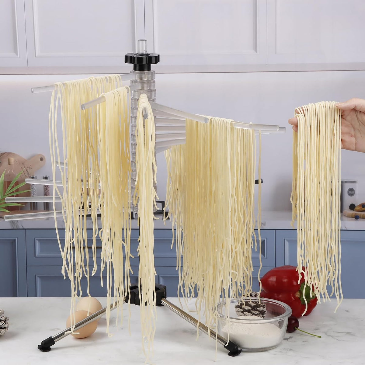 KAYCROWN Collapsible Pasta Drying Rack, 16 BPA-Free Acrylic Rods, Compact for Easy Storage, No Set Up, Hanging up to 5 lbs of Pasta, for Kitchen Quick Drying Homemade Noodle, Easy to Clean