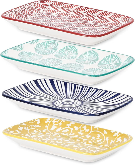 Selamica Ceramic Rectangular Serving Platters Set of 4, 12 Inch Serving Trays/Dishes for Party Entertaining, Rectangular Dinner Plates for Appetizer Salad Dessert Sushi, Assorted Colors