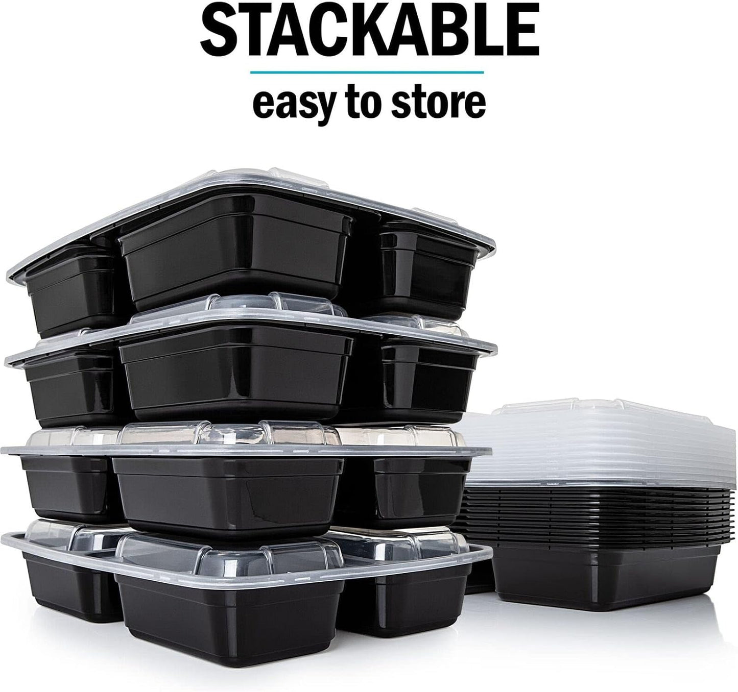 MORDEN MS Meal Prep Container With Lids, 50 Pack 3 Compartment Reusable Food Storage Container Divided Plastic Bento Box Lunch Box To-go Boxes(33oz)