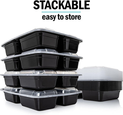 MORDEN MS Meal Prep Container With Lids, 50 Pack 3 Compartment Reusable Food Storage Container Divided Plastic Bento Box Lunch Box To-go Boxes(33oz)