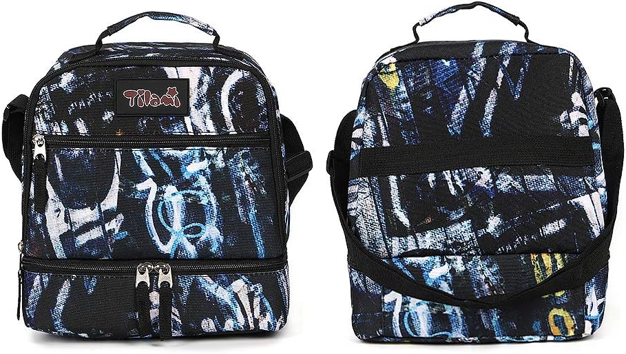 Tilami Lunch Bags Insulated Adjustable Strap Zipper, Two Compartments Cooler Bags, Bento Bags for Kids Toddlers (Blue)