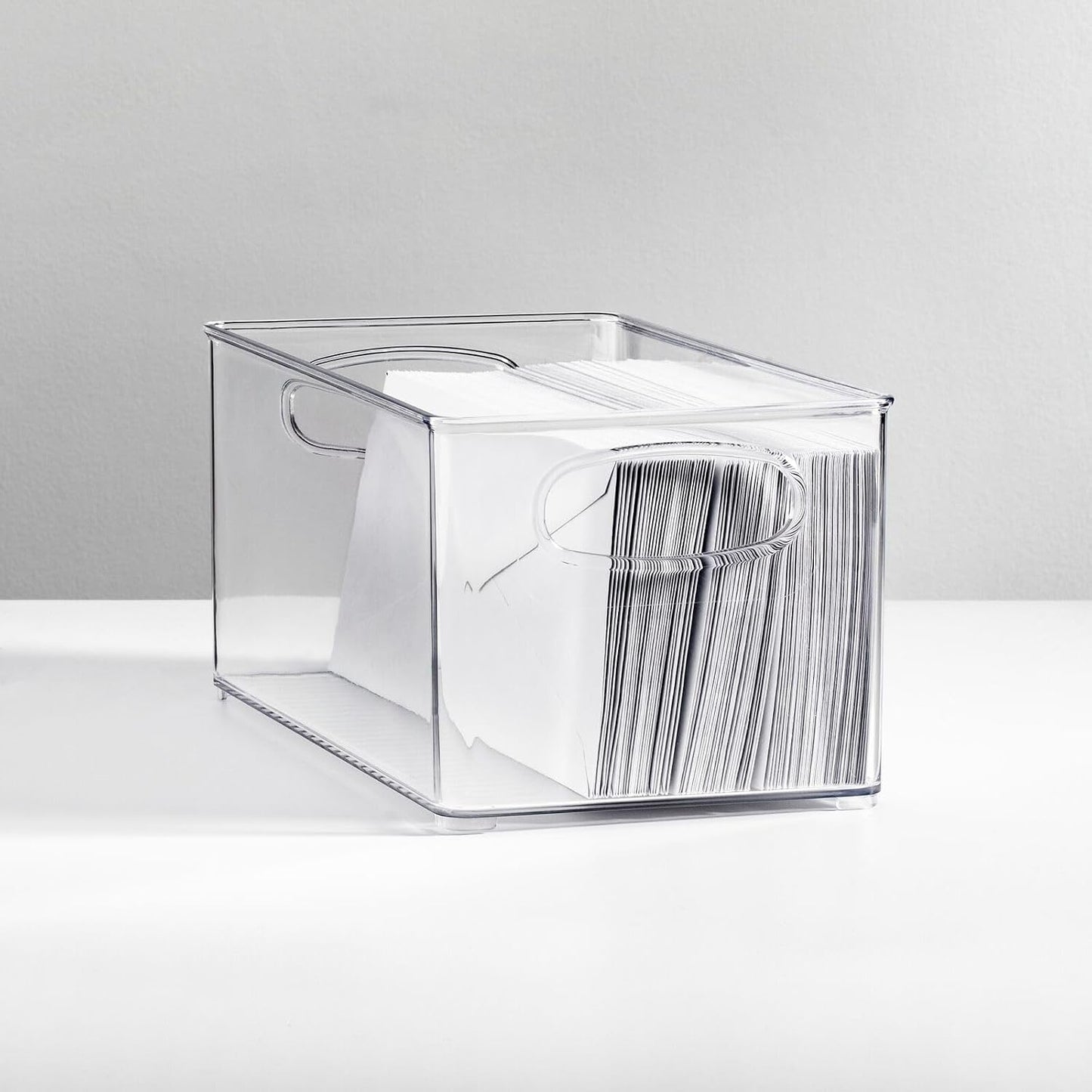 mDesign Deep Plastic Storage Organizer Container Bin, Office Organization for Filing Cabinet, Cupboard, Shelves, and Desk - Holds Notepads, Pens, Pencils, Highlighters, and Staplers - 2 Pack - Clear
