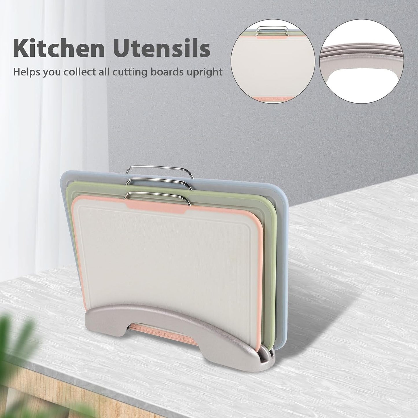 GARVALON Vegetable Cutting Mat and Non-slip Chopping Board Set with Rose Gold Base, Plastic Food Chopping Boards for Kitchen Countertop Organizer, Food Prep and Fruit Cutting