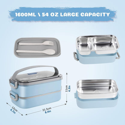 Stainless Steel Bento Box for Adults&Kids,Japanese Leakproof Lunch Box Divided Food Meal Storage Containers Set Stackable 2 Layer for Children School Picnic Beige
