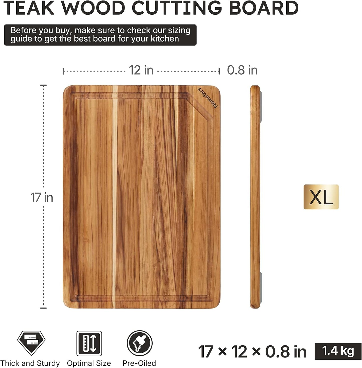 3 Pack Teak Wood Cutting Board Set for Kitchen Charcuterie Board Serving Heavy Duty Non Toxic Slip Hardwood Over Sink Solid Thick Haus Wooden Chopping Board Large Big Small Meat Best Essential Gift