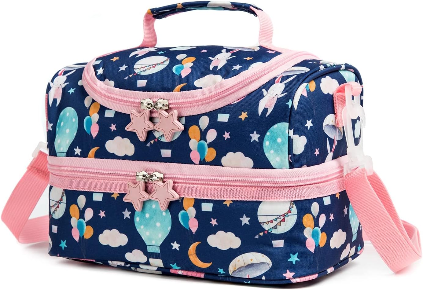 Insulated Kids Dual Compartment Lunch Bags Tote for Girls Boys Toddler School Picnic Food Cooler Thermal with Strap Lunch Boxes Blue Unicorn