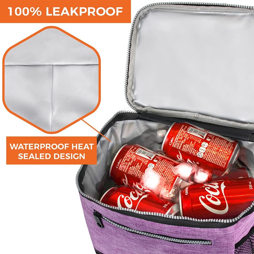 opux Insulated Lunch Box Men Women, Lunch Bag for Work School, Leakproof Soft Cooler Tote Adult, Large Lunch Pail Kids Boys Girls, Picnic Beach Food Bag with Shoulder Strap, Purple Floral