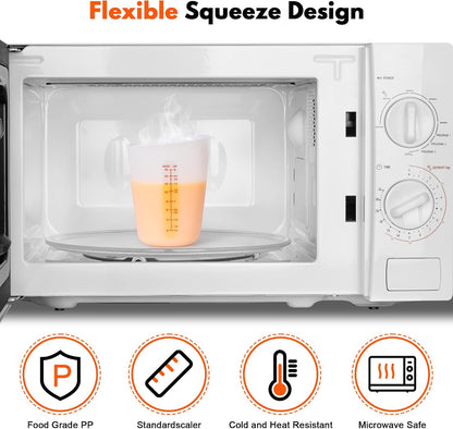 Rainspire Upgraded 3 Piece Silicone Measuring Cup Sets Squeeze & Pour Liquid Measuring Cups Flexible Chocolate Melting Cup Baking Supplies Chef Gifts