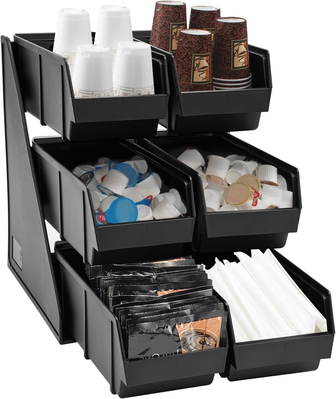 Serve Condiment Bin, Plastic Containers Storage Bins, Condiment Organizer, 3 Tier 6 Compartments Plastic Storage Bins Coffee Bar Beverage Station