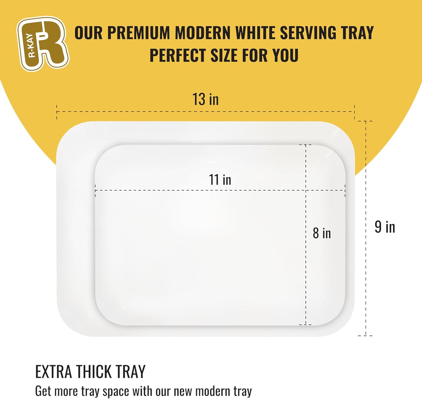 R-kay 3 Pack White Plastic Serving Trays for Party - Rectangular, 8 by 11 in, Heavy Duty Dessert Trays for Food
