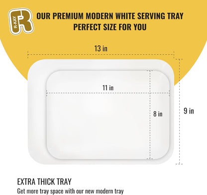R-kay 3 Pack White Plastic Serving Trays for Party - Rectangular, 8 by 11 in, Heavy Duty Dessert Trays for Food