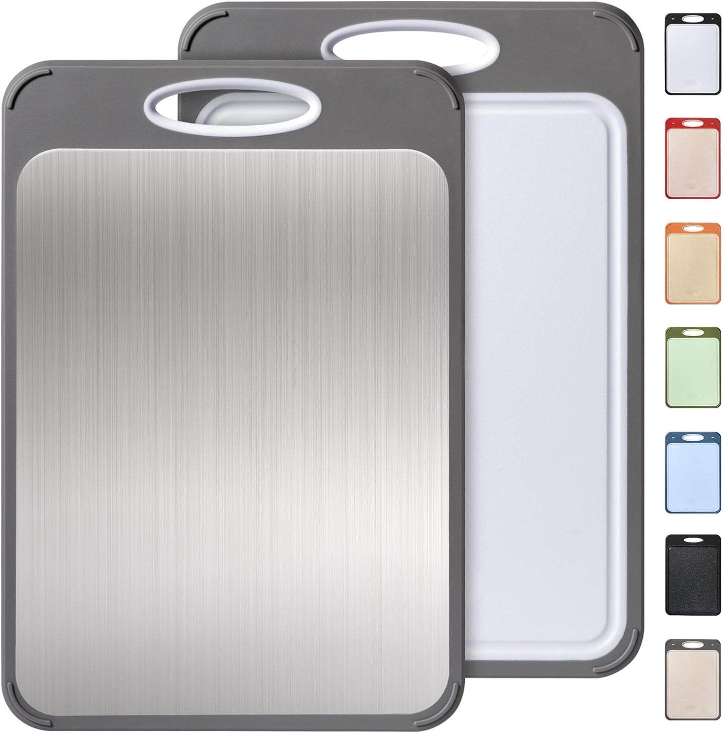 2 Packs Stainless Steel Cutting Board Set, Best Non Toxic Cutting Boards for Kitchen, Double Sided Metal Chopping Board for Meat/Fruit/Vegetables, Food Grade Kitchen Set Gift, [16”×11”+18”×12” Inch]