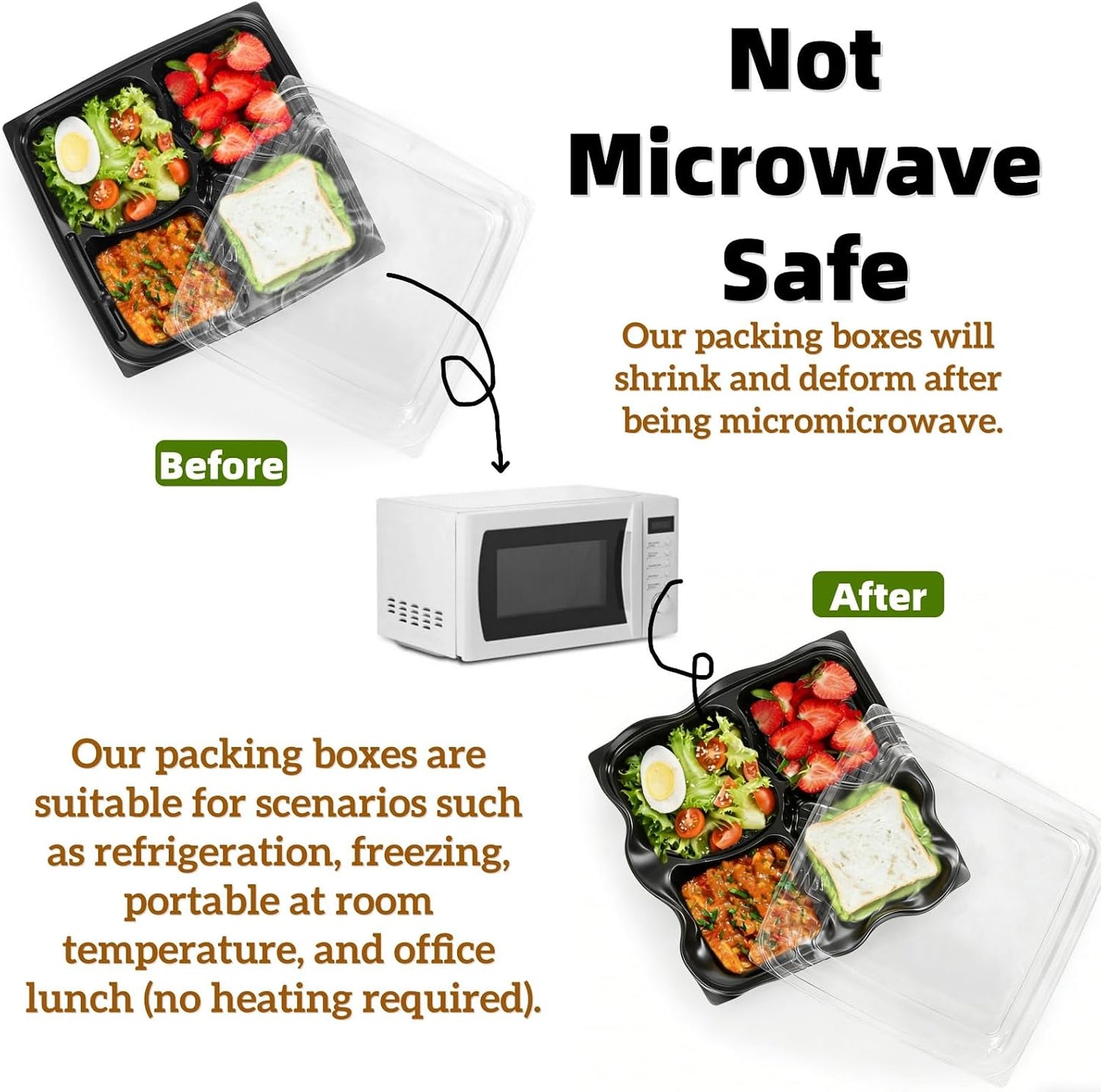 Noamus 30 Pack (60-Pcs) Meal Prep Containers, 4 Compartment Bento Lunch Box with Lid, Disposable Plastic Food Storage To Go, 34oz Portion Control Take Out Box for Adult, Not Microwave Dishwasher Safe