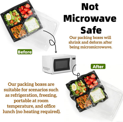 Noamus 30 Pack (60-Pcs) Meal Prep Containers, 4 Compartment Bento Lunch Box with Lid, Disposable Plastic Food Storage To Go, 34oz Portion Control Take Out Box for Adult, Not Microwave Dishwasher Safe