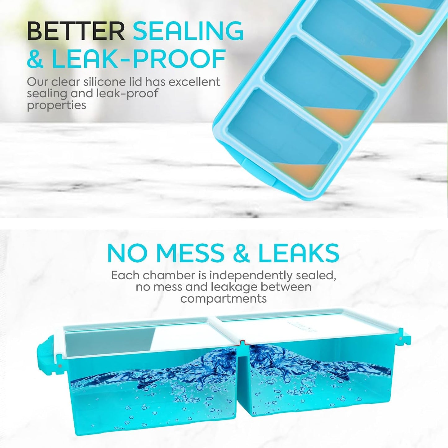 Silicone Freezer Tray With Lid-Soup Freezer Container molds-Large Ice Cube Tray Set Makes 1-Cup & 2-Cup portions cubes Perfect for preparing meals in different portion sizes Oven & Dishwasher -Safe