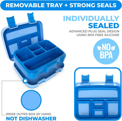 Kinsho Bento Lunch Box for Kids Toddlers, 5 Portion Control Sections, BPA Free Removable Plastic Tray, Pre-School Kid Toddler Daycare Lunches, Snack Container Ages 3 to 7 (Blue Space Rockets)