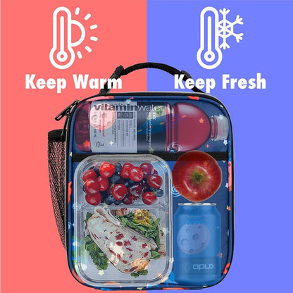 opux Premium Insulated Lunch Box, Soft School Lunch Bag for Kids Boys Girls, Leakproof Small Lunch Pail Men Women Work, Reusable Compact Cooler Tote Lunchbox for Office Adult, Black