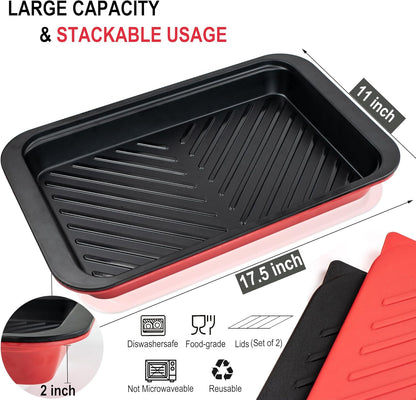 Czlizdyt Deep Grilling Prep and Serve Trays with lid 6-Piece Pack, BBQ Tray for Marinating Raw and Cooked Food, Diswasher Safe Nesting Trays Black in Red