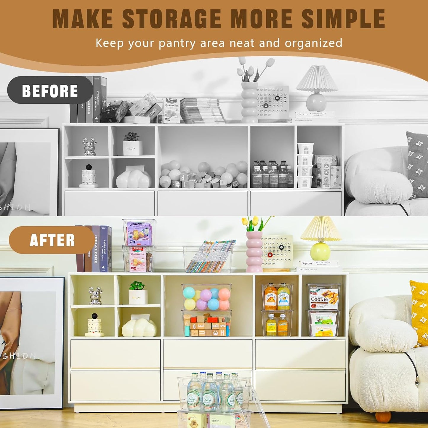 6 Pack Clear Storage Bins with Lids, 7 Quart Stackable Storage Boxes for Storage and Organization, Plastic Storage Containers with Lids, Plastic Bins with Handles for Office, Bedroom, Study Room