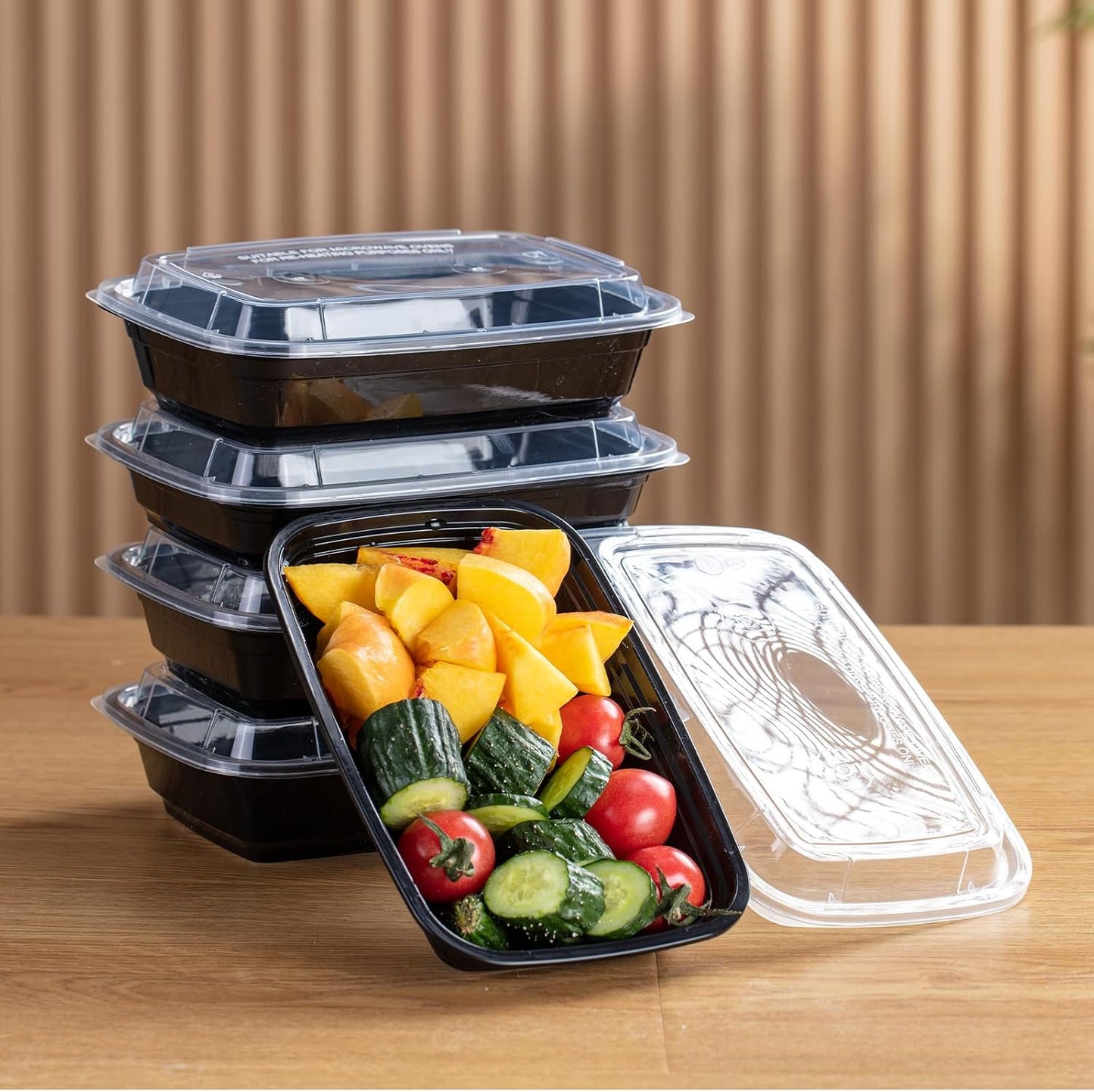 30oz Meal Prep Containers Bulk 50-Pack - 2-Compartment with Lids, Leakproof, Microwave/Freezer/Dishwasher Safe - Commercial Food Storage, Black