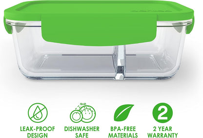 Bentgo® Glass Snack - Leak-Proof Bento-Style Snack Container with Airtight Lid and Divided 2-Compartment Design - 1.75 Cup Capacity for Meal Prepping, and Portion-Controlled Snacking (Gray)