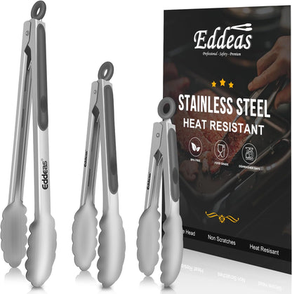 Eddeas Kitchen Tweezers Tongs, Cooking Tweezers Stainless Steel - 3 Size 12'' 10'' & 8 inch Ideal for Meat, pasta, plating and pinching delicate small pieces of food, Set of 3