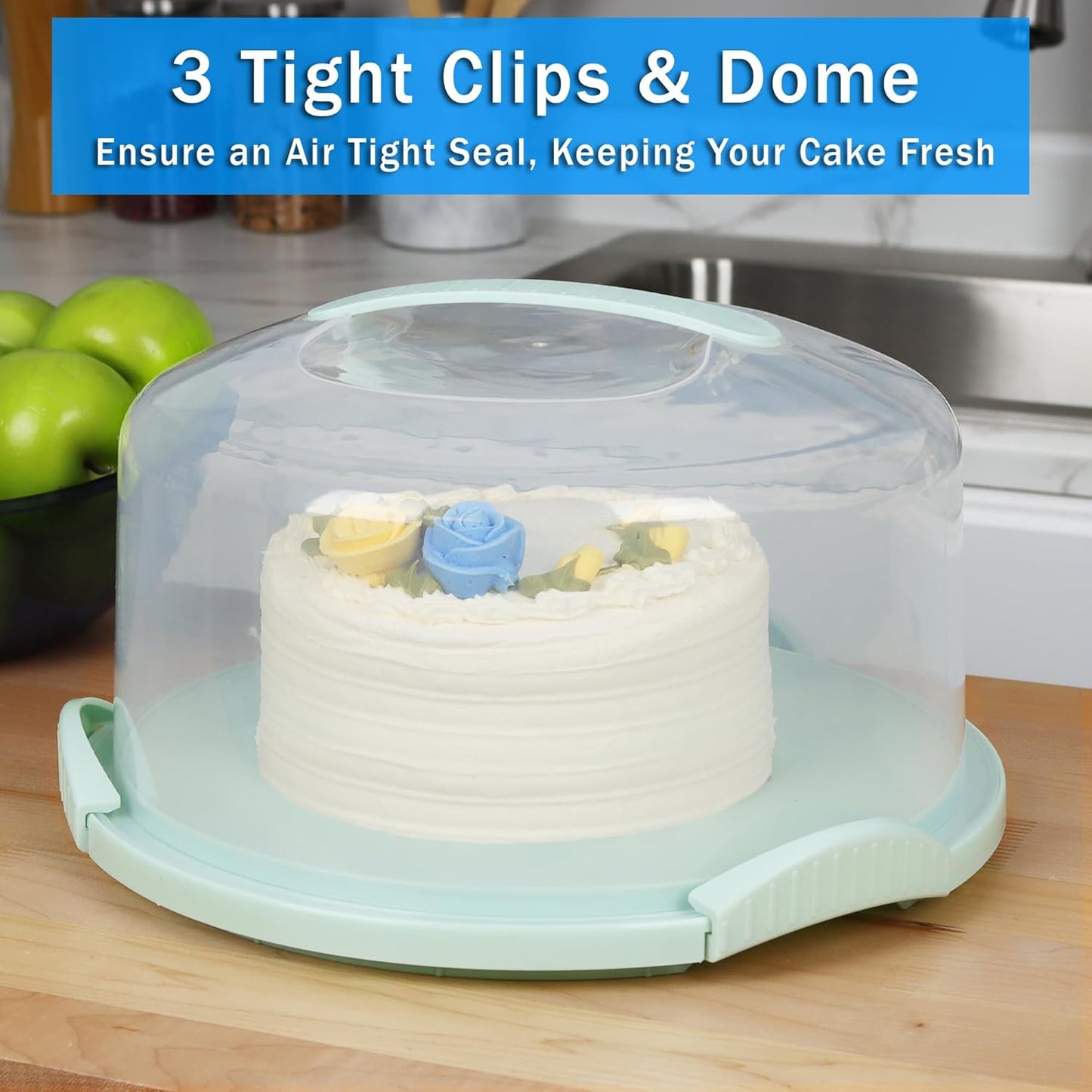 JOEY'Z EXTRA LARGE Cake Carrier - Holds up to 12 Inch 3-Layer Cake | Cake Container with Server Cake Carrier With Lid And Handle Cake Holder with Lid/Cake Cover Cake Plate Clear Cake Dome