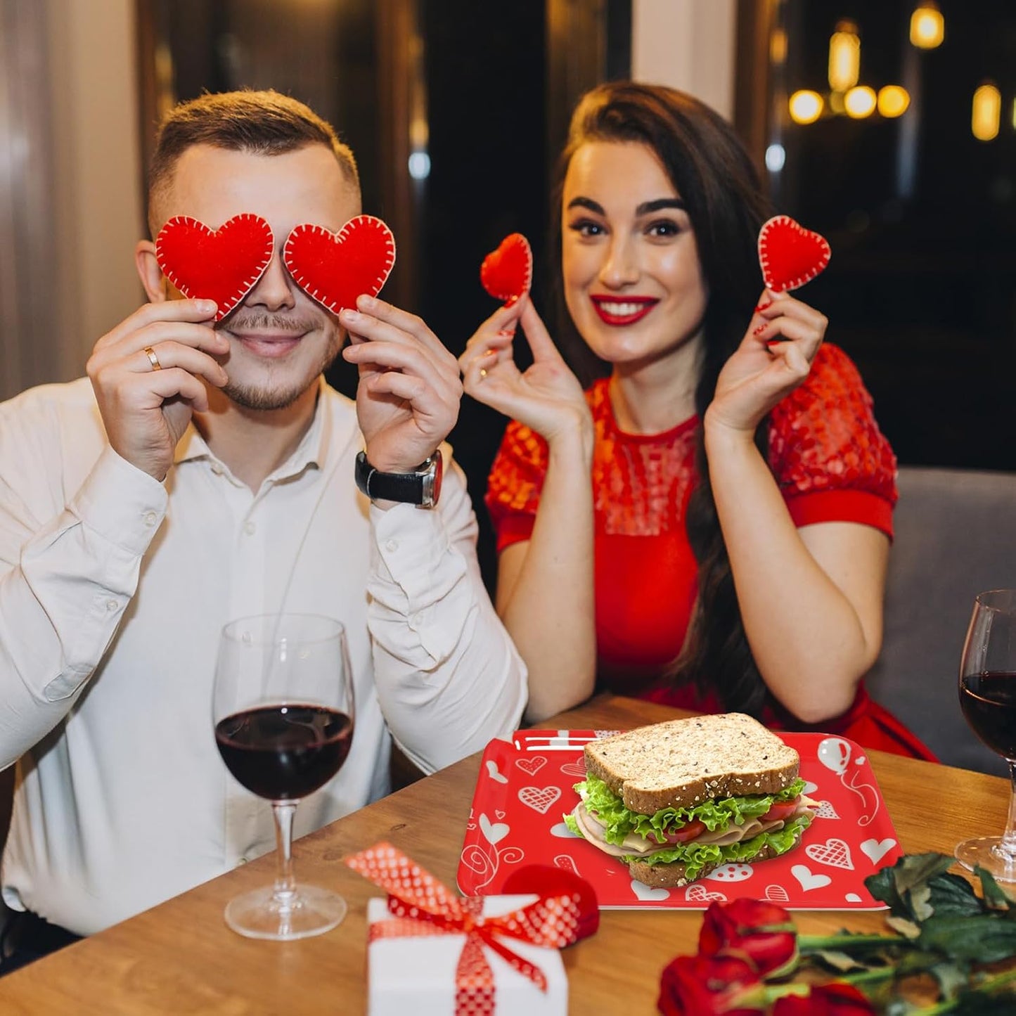 5 Pcs Valentine' s Day Serving Trays 13 x 10 Inch Melamine Heart Decorative Platter Reusable Serving Dishes Red Dessert Trays for Party Decorations Supplies