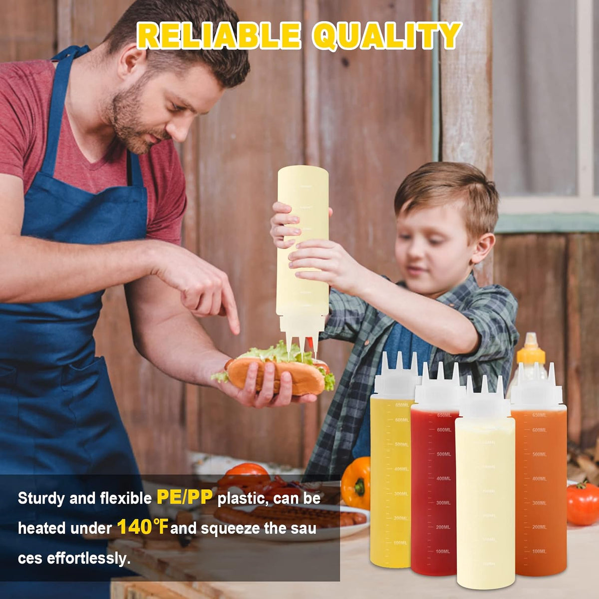 4Pack 23oz Plastic Squeeze Condiment Bottles 3 Holes Sauce Squeeze Bottle 680ml Squirt Bottles for Syrup Ketchup Dressing Oil Honey