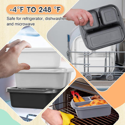 Honeydak 5 Pack Snack Containers 3 Compartment Bento Snack Boxes Divided Meal Prep Containers with Lids Reusable Adults Lunch Food Storage Box for School Work Travel(Elderberry)