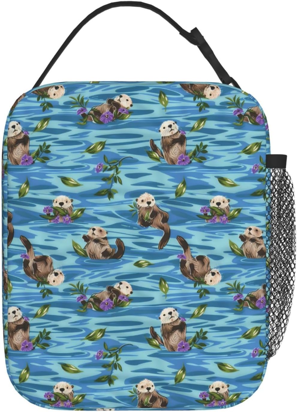 Reusable Sea Otter and Water Lily Lunch Box for Kids Girls Boys Women Adult, Insulated Cute Lunch Bag,Polyester Cooler Handbags Case for School Picnic Work Travel Outdoor Beach or Hiking
