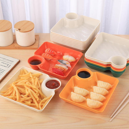 8 pcs Chips and Salsa Serving Dish, Colorful Reusable Chip and Dip Bowl Serving Dishes for Entertaining Plastic Dip Tray Plate with Dipping Sauce Compartment