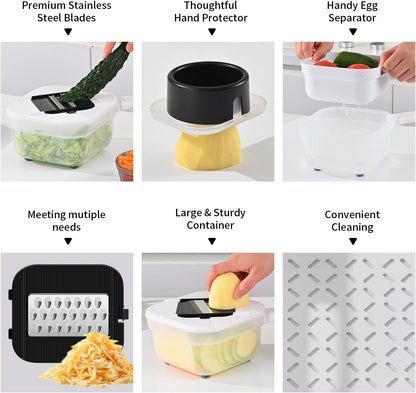 11-in-1 Vegetable Chopper 420 Food-Grade Stainless Steel Blades, 7.2 Cup Container with Colander, BPA & PFAS Free, Dishwasher Safe