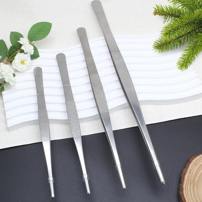 4Pcs 304 SS Tweezers Set 7-12 Inch Serrated Straight Tips | Ergonomic Non-Slip Handle, Thickened Sturdy Build, Blunt Rounded Tips, for Cooking Baking Crafts Aquarium Terrarium