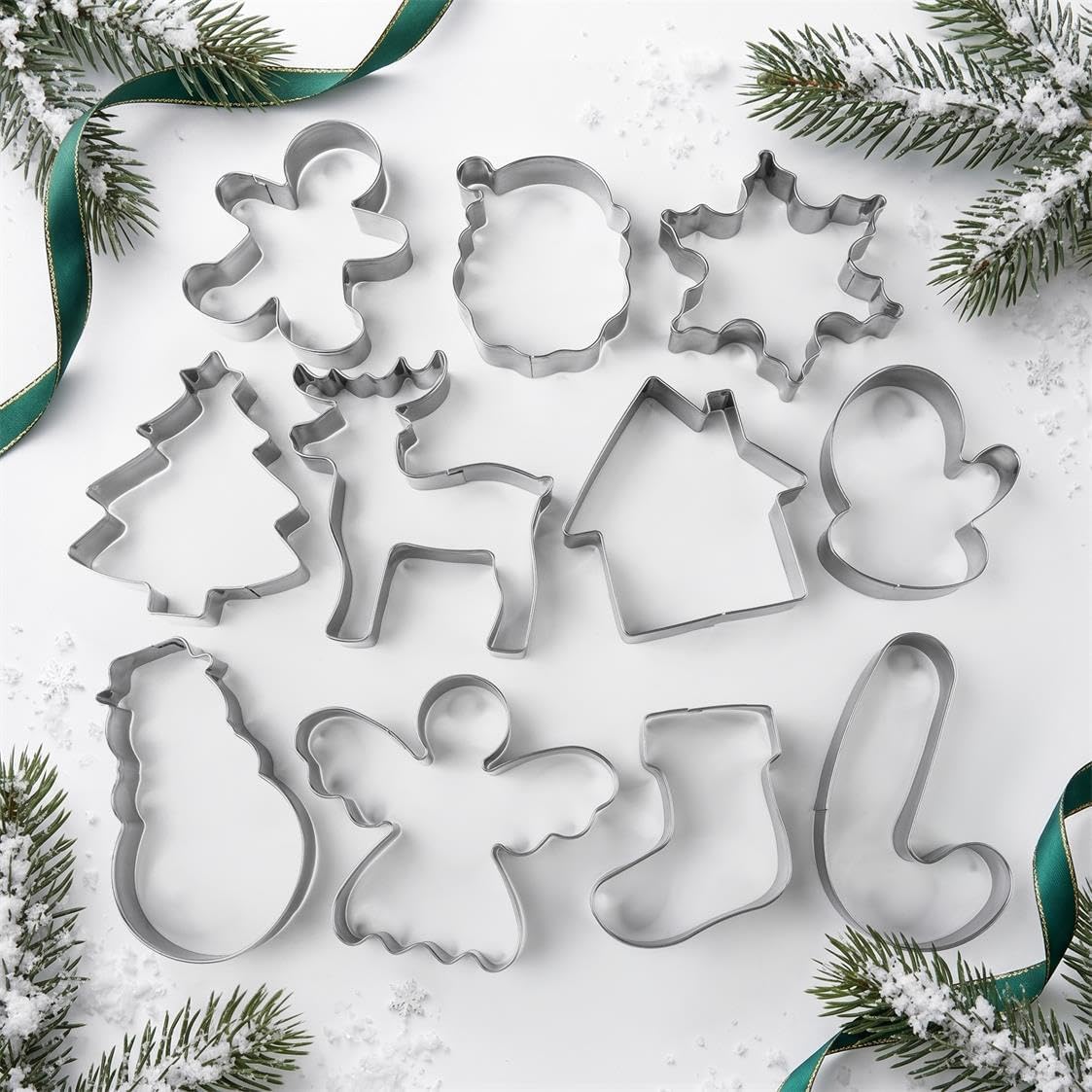 Christmas Cookie Cutters Set, HUINF 11Pcs Cookie Cutters Variety Pack - Gingerbread Men, Christmas Tree, Snowflake, House, Candy Cane, Santa Face, Reindeer and More for Christmas Winter Holiday