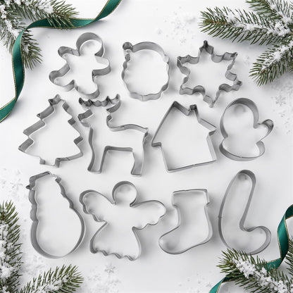 Christmas Cookie Cutters Set, HUINF 11Pcs Cookie Cutters Variety Pack - Gingerbread Men, Christmas Tree, Snowflake, House, Candy Cane, Santa Face, Reindeer and More for Christmas Winter Holiday