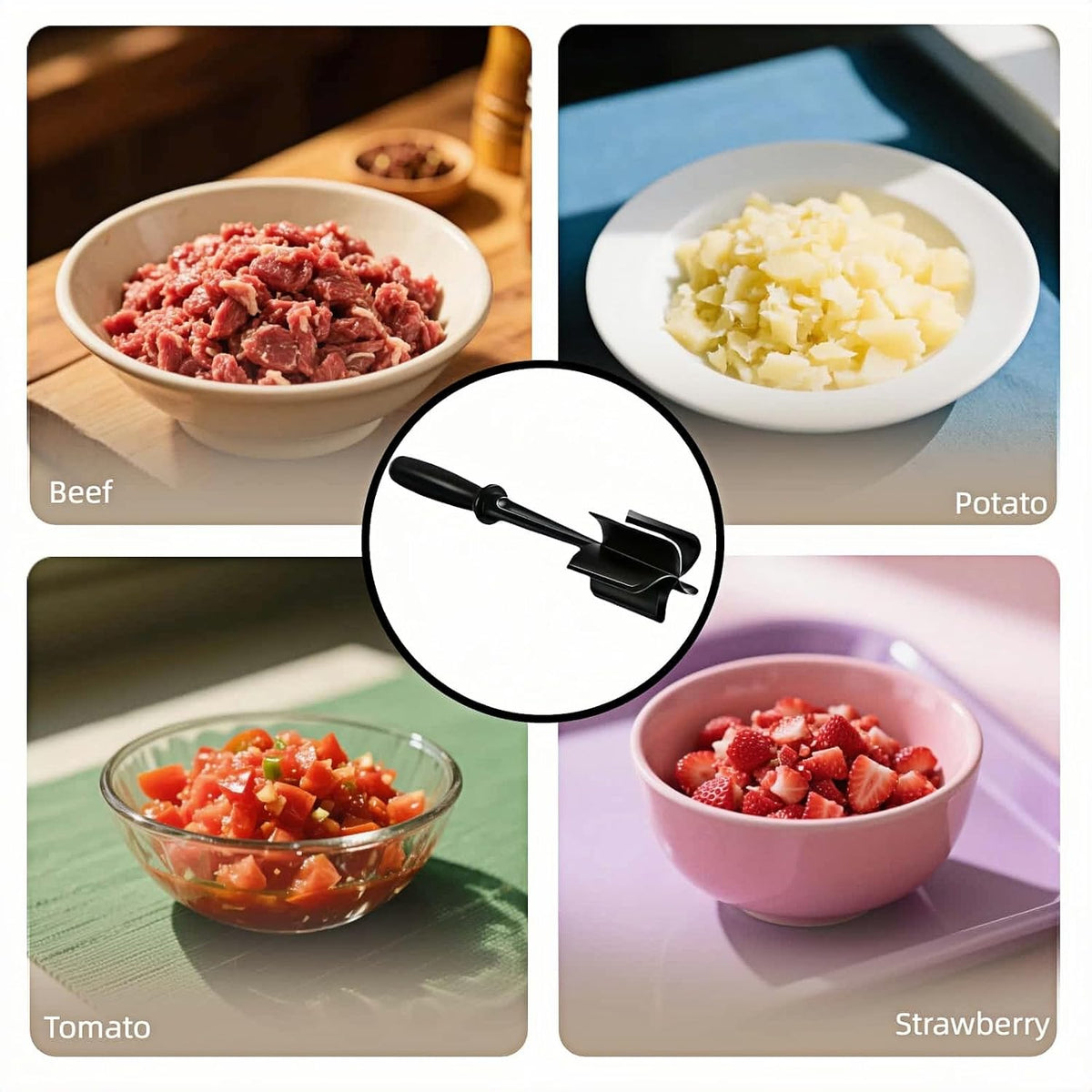 Premium Heat-Resistant Food-Grade Nylon Meat Chopper & Burger Grinder – 5-Blade Food Mixer for Ground Beef, Potato Salad, Pasta | Easy-Clean, Non-Stick, BPA-Free Kitchen Tool