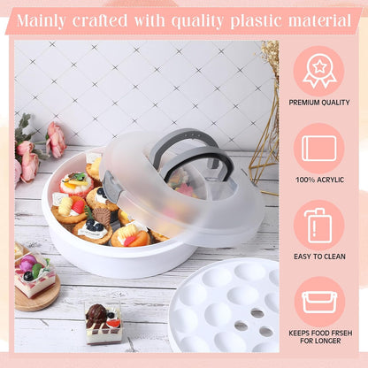 Vesici Set of 3 12'' Round Pie Holder Insulated Thermal Casserole Carriers for Hot or Cold Food 2 Pcs Plastic Cake Container with Lid Handle Portable Cake Carriers for Transport Cupcake Pie Pastry