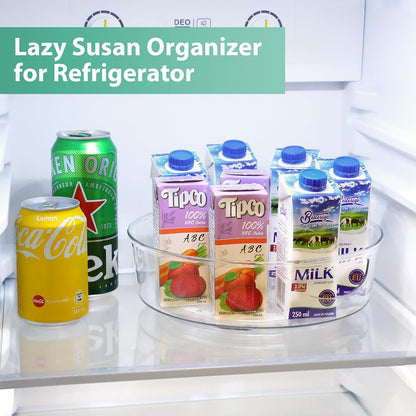 GUZON 4 Pack Lazy Susan Organizer for Cabinet, Upgraded 11.5" Clear Turntable Organizer with Handles and Raised Edge, Lazy Susan for Table Top, Pantry Organizers and Storage for Kitchen, Refrigerator