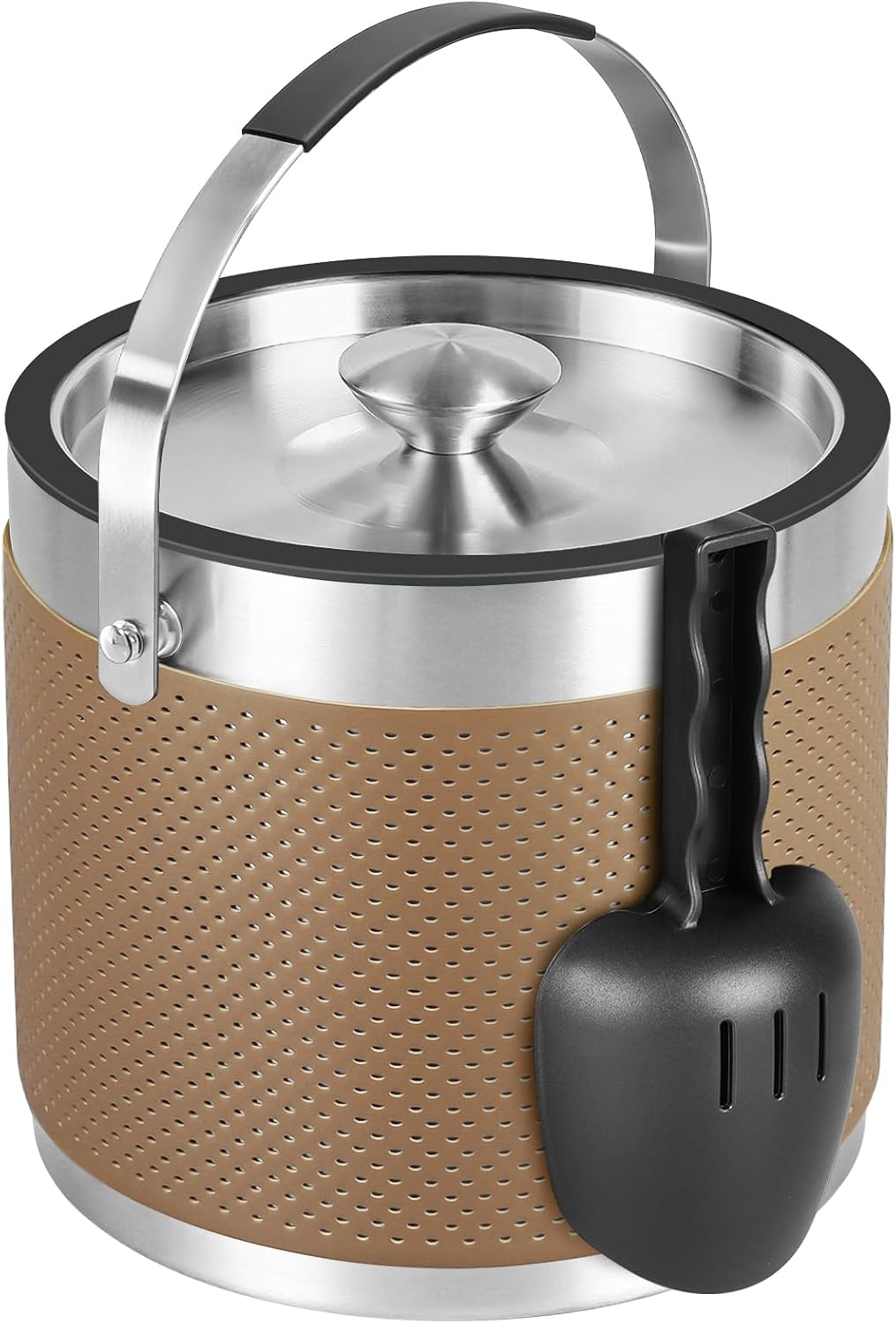 3.2L Double Wall Stainless Steel Ice Bucket with Lid,Scoop, Updated Insulated Ice Bucket for Cocktail Bar and Parties