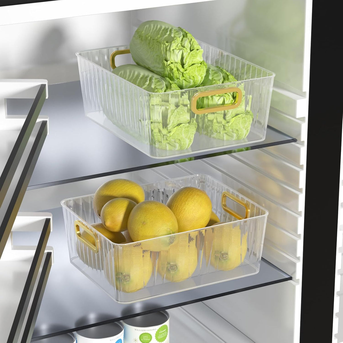 6 Packs Plastic Storage Bins with Handle, Clear Organizer Basket | for Shelf, Closet, Refrigerator, Kitchen, Pantry