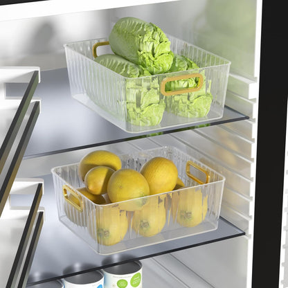6 Packs Plastic Storage Bins with Handle, Clear Organizer Basket | for Shelf, Closet, Refrigerator, Kitchen, Pantry