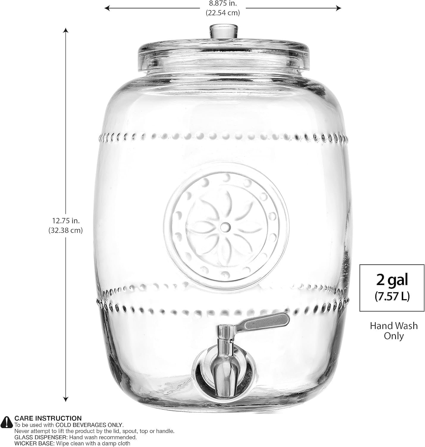 3 Gallon Classic Ice Cold Clear Glass Mason Jug Drink Beverage Dispenser Durable On Galvanized Stand With Leak Free Spigot-Easy Filling For Outdoor, Parties & Daily Use Lid