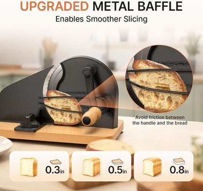 Upgraded Manual Bread Slicer for Homemade Sourdough Bread Adjustable Thickness& Evenly Slicing, Metal Guide, Hand Crank Bread Slicer with Scale Line & Suction Base,Sharp Stainless Steel Blade