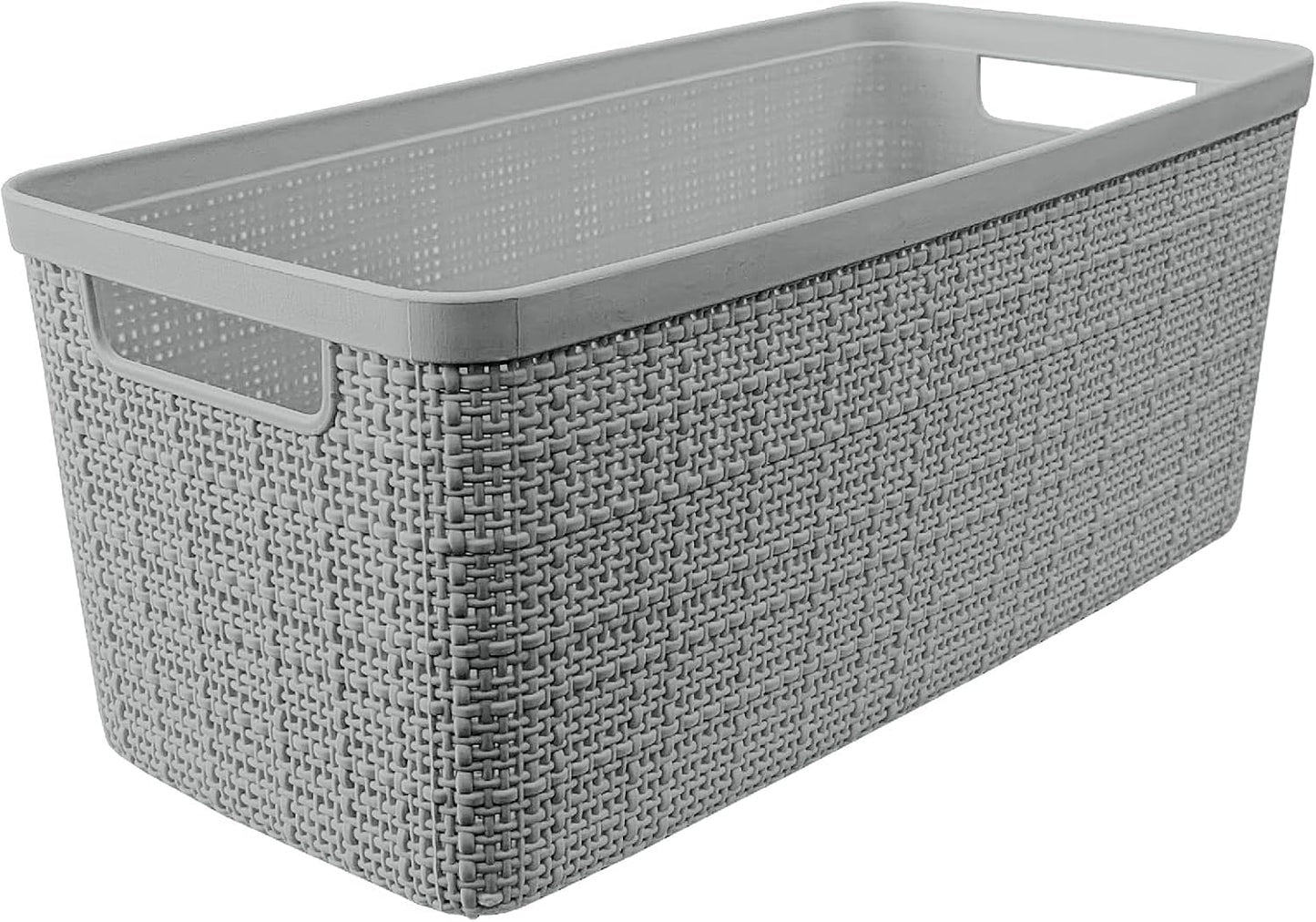 Curver Set of 4 Large 18L Easy Access Jute Decorative Plastic Organization and Storage Baskets - Perfect Bins for Home Office, Closet Shelves, Kitchen Pantry and All Bedroom Essentials, Black