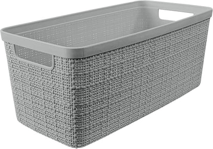 Curver Set of 4 Large 18L Easy Access Jute Decorative Plastic Organization and Storage Baskets - Perfect Bins for Home Office, Closet Shelves, Kitchen Pantry and All Bedroom Essentials, Black