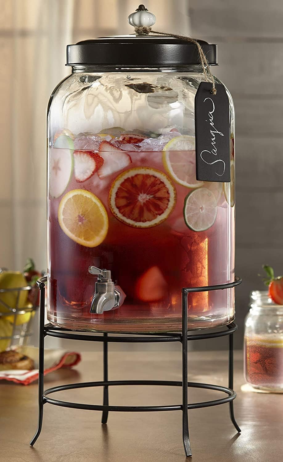 Style Setter Franklin Glass Beverage Dispenser, 3 Gal, Metal Stand, Clear